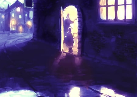 Life - anime, magic, female, landscape, snow, dress, dream, dark, way, house, anime girl, winter, beautiful, cool, life, snoe, fantasy, awesome, lights, shadows