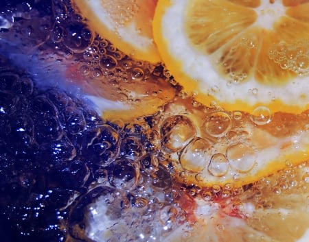 lemons in water - water, Bubble, Bubbles, macro, fruit, fruits, lemon, lemons