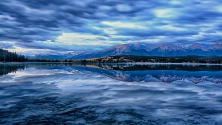 fabulous mirror lake hdr - reflections, lake, clouds, shallow, hdr, mountains