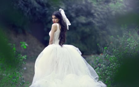 Bride - bride, brunettes, nature, woman