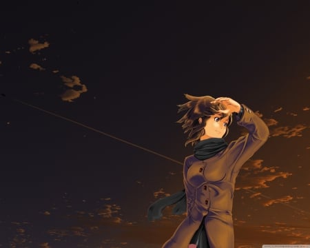 anime girl evening - anime, sora, evening, girl, sky