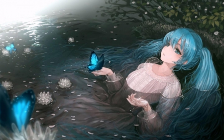 Miku in Water - miku, anime, japan, water