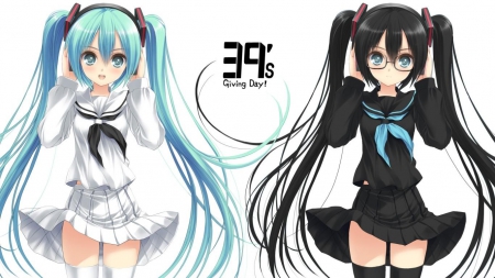 hatsune miku - anime, Two Miku, Black, miku, hatsune