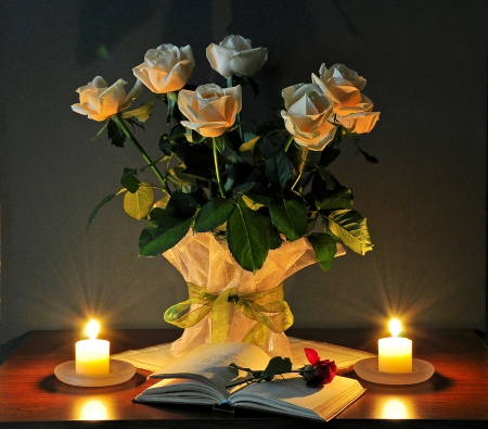 With love - nice, style, beauiful, candles, flowers, colors