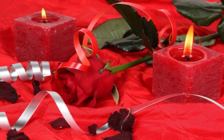 Romantic Rose - candles, red rose, still life, romantic