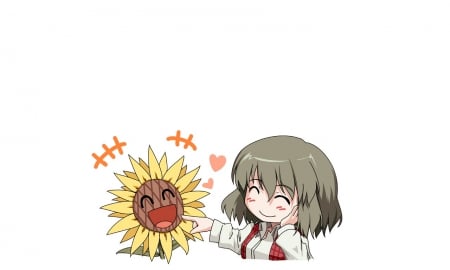 Yuuka - anime, anime girl, sunflower, chib, kawaii, chibi girl, yuuka