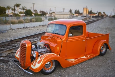 37-Ford-Pickup - 1937, orange, classic, truck