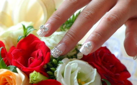 Soft to touch - nails, flowers, petals, hand