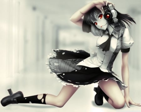 anime girl with camera - anime, girl, camera, red eye