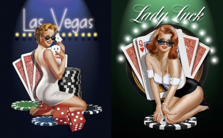 Good Luck Charm - las vegas, lucky, blonde, luck, ladies, casino, collage, counters, cards, redhead, chips, gambling