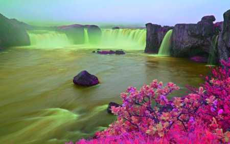 Beautiful waterfalls - flowers, waterfalls, water, nature