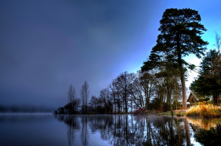 HOUSE by the LAKE - hut, lake, house, trees