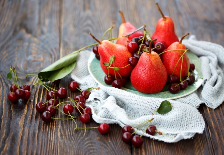 Pears and Cherries - cherries, cherry, berry, still life, pear, berries, fruit, fruits, pears