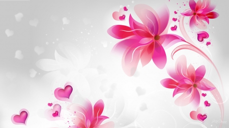 Hearts and More Hearts - flowers, abstract, bokeh, Valentines Day, pink, lily, hearts