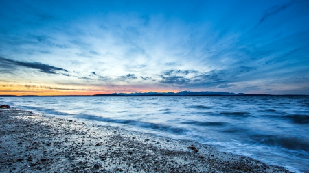 seashore at twilight - twilight, horizon, shore, sea