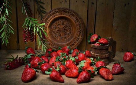 Strawberries Sill Life - red, plate, still life, strawberries