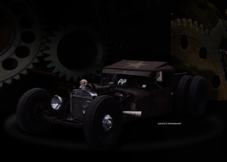 RAT ROD GEARS - ford, rusty car, skull, ratrod