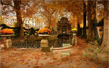 Beautiful place - autumn, trees, park, bench, place