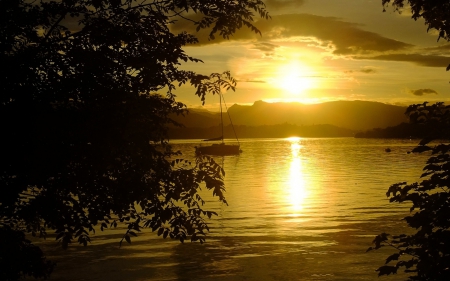 *** Sunset *** - trees, nature, sunser, lake, sky