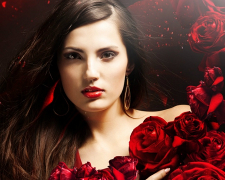 Pretty face - woman, face, roses, model