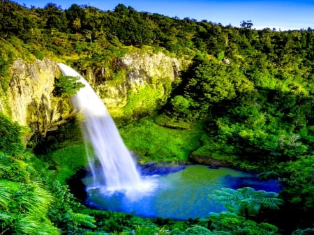 ROCKY FALLS - rock, waterfalls, nature, pool