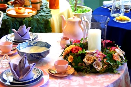 TEA TIME - candle, tea, table, arrangement, cup, jug