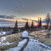 weather station on a hill above seashore hdr