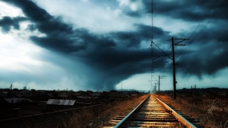 tracks to storm clouds - tracks, clouds, storm, rail