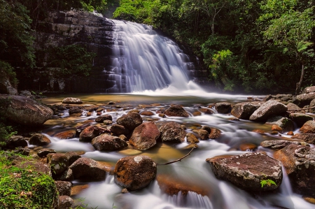 Waterfall - water, stones, forest, waterfall