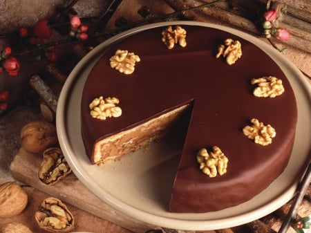 Cake - cake, nuts, brown, nut, chocolate, cakes