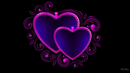 Hearts So Bright - abstract, purple, bright, Valentines Day, pink, hearts, scrolls