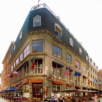 cafe on a triangular corner on a city street