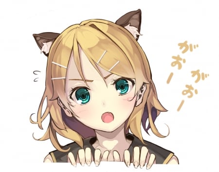 Rin Kagamine - anime, vocaloid, animal ears, catgirl, blonde, green eyes, short hair, rin kagamine, cute