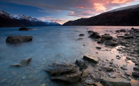 Kingstown Sunrise, New Zealand - nature, new zealand, kingstown, sunrise, rocks