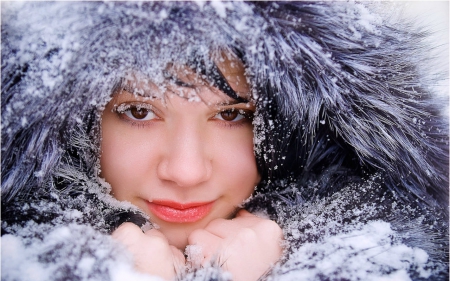 Pretty face - face, woman, model, snow