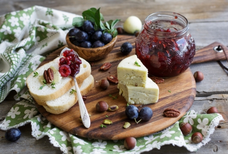 Afternoon Delight - jam, cheese, fruit, photo, sweet, fruits, food, bread