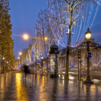 holiday lit paris sidewalk hdr