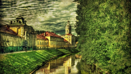 river embankment in st. petersburg hdr - river, city, tree, hdr, grass, emankment