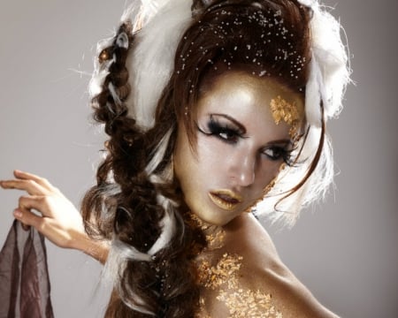 Artistic woman - dust, artistic, gold, makeup, woman