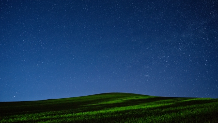 galactic carpet - hill, grass, stars, sky