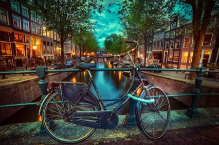 holland relax - cycling, light, night, hd, nature, city, colors, bridge, amsterdam