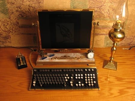 My New Computer :) - keyboard, metal, steampunk, lamp, monitor