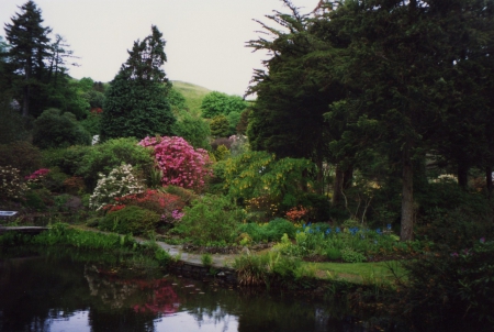 scottish garden two - flowers, garden, pond, trees