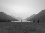 Waterton lake, tourists and Rockies