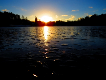 frozen pond - winter, ice, frozen, pond