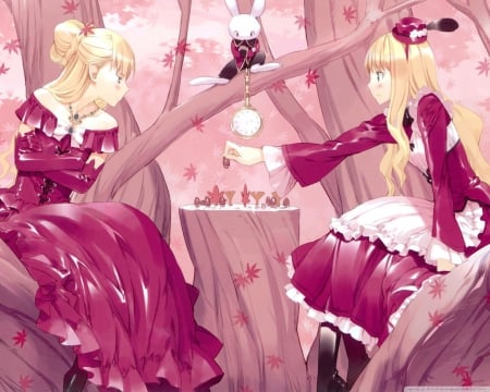 anime alice in wonderland - alice, anime, playing chess, in wonderland