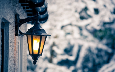 Winter - snow, winter, light, lantern