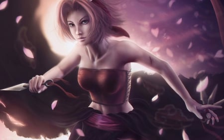 Haruno Sakura - woman, girl, spring, naruto, haruno sakura, pink, petals, anime, manga