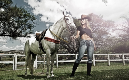 cow girle - western, cow girle, horse, model