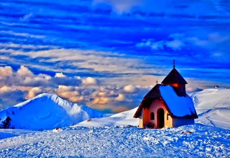 Church - snowflake, beautiful, photography, tree, wonderful, nature, cold, winter, snowflakes, photo, sun, sky, lovely, splendor, ice, trees, snow